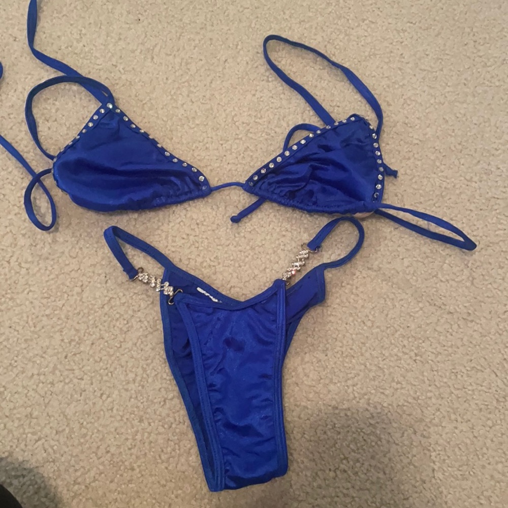 String blue rhinestone bikini